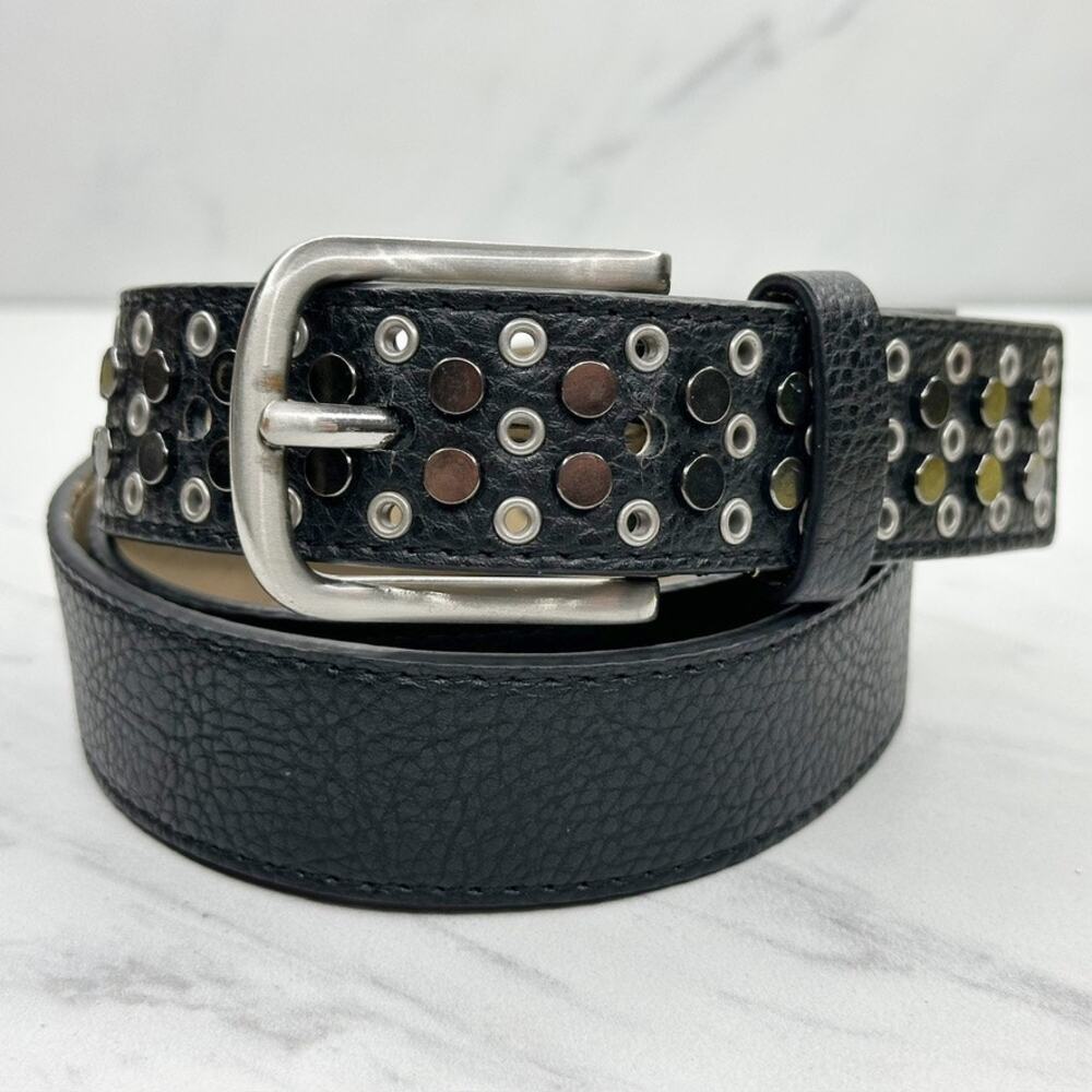 Studded Black Faux Leather Grommet Belt Womens Size Large (L) ✨
